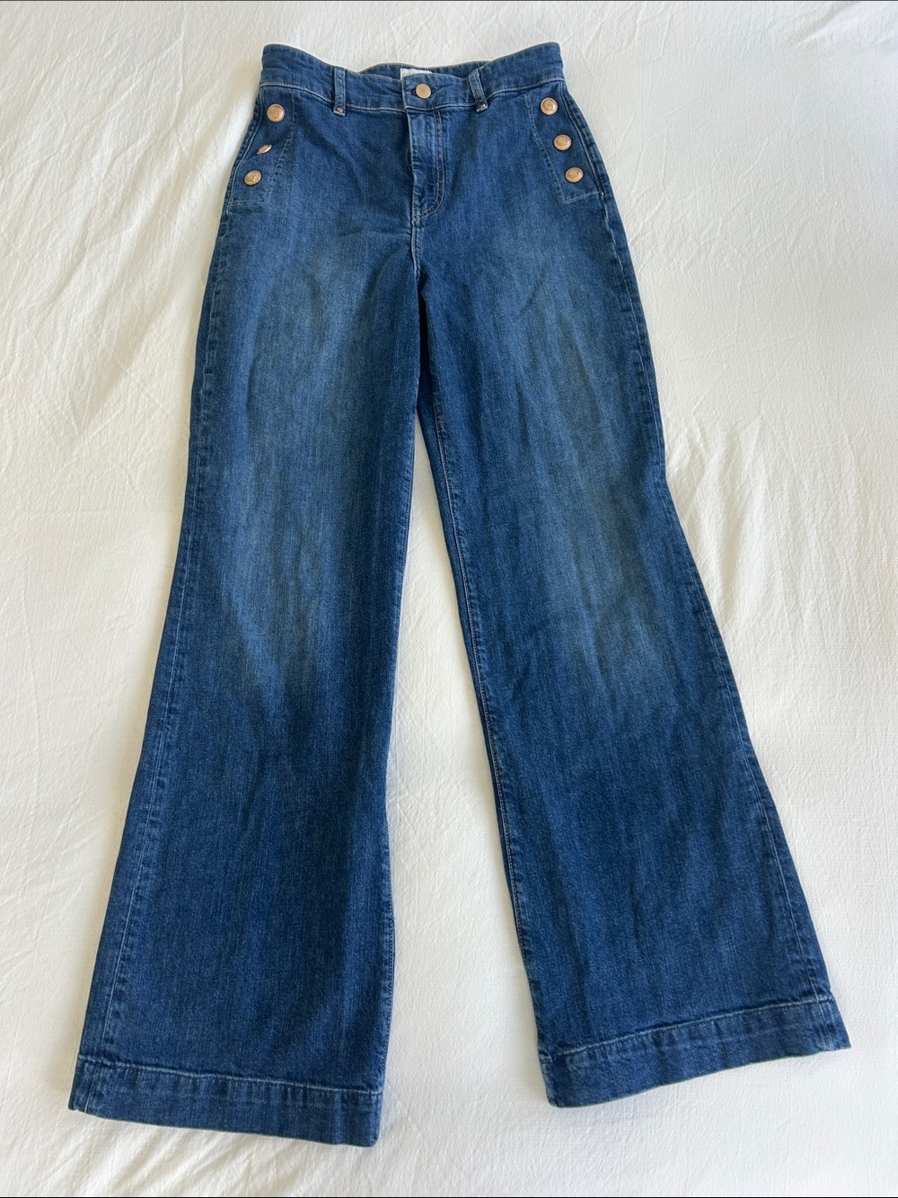 Guess Dark Blue High-Rise Wide Leg Jeans with Button Detail